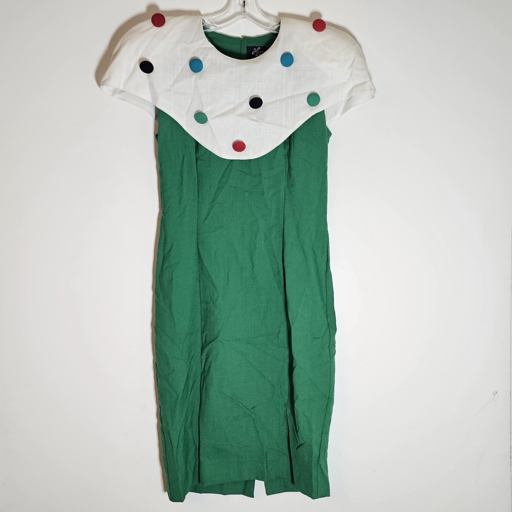 Harrison Holman Dress Womens 8 Green Mod Polka Dot Capelet Colorful Art Vintage